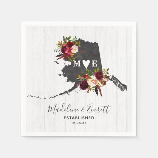 Alaska State Destination Rustic Wedding Monogram Servetten (Voorkant)