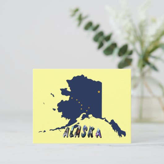 Alaska State Flag Blue Map & Yellow Stars Travel Briefkaart (Staand voorkant)