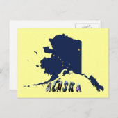 Alaska State Flag Blue Map & Yellow Stars Travel Briefkaart (Voorkant / Achterkant)