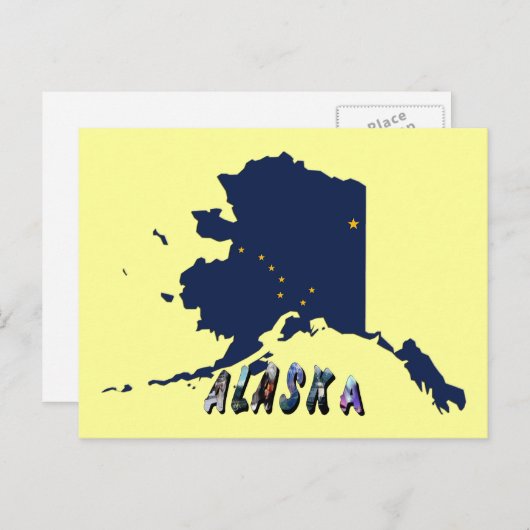 Alaska State Flag Blue Map & Yellow Stars Travel Briefkaart (Voorkant / Achterkant)