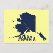 Alaska State Flag Blue Map & Yellow Stars Travel Briefkaart (Voorkant)