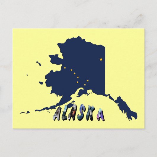 Alaska State Flag Blue Map & Yellow Stars Travel Briefkaart (Voorkant)