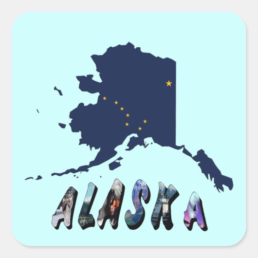 Alaska State Flag Blue Map & Yellow Stars Travel Vierkante Sticker (Voorkant)