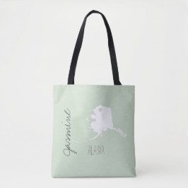 Alaska State-kaart met hart personaliseer de naam Tote Bag