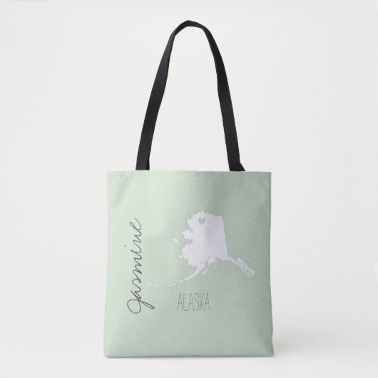 Alaska State-kaart met hart personaliseer de naam Tote Bag (Voorkant)