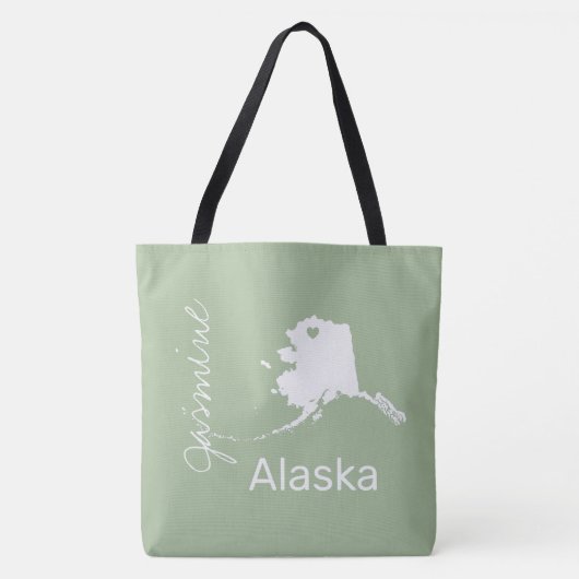 Alaska State-kaart met hart personaliseer de naam Tote Bag (Voorkant)