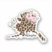 Alaska State Leopard print met bloemen Sticker (Voorkant)