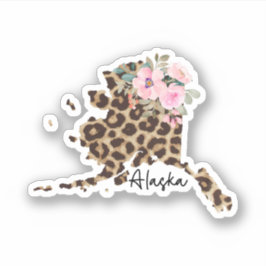 Alaska State Leopard print met bloemen Sticker