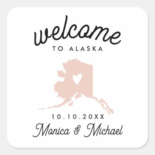 ALASKA State Map Destination Wedding - ELKE KLEUR! Vierkante Sticker (Voorkant)