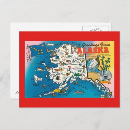 Alaska State Map Post Card Briefkaart (Voorkant / Achterkant)