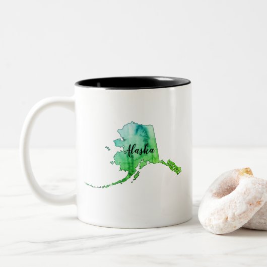 Alaska State Map Waterverf Two-Tone Coffee Mok (Met donut)