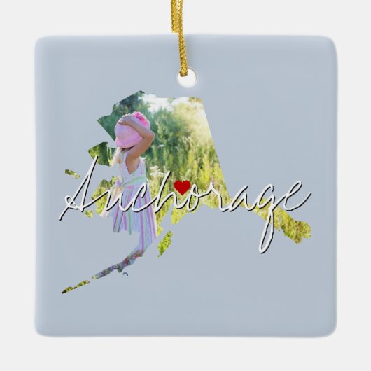 Alaska State Photo insert and town name Keramisch Ornament (Voorkant)