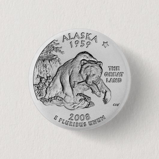 Alaska State Quarter Knop Ronde Button 3,2 Cm (Voorkant)