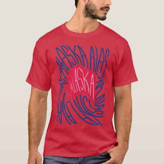 Alaska State Rood en Blauw Kaart en Vlag AK Typogr T-shirt