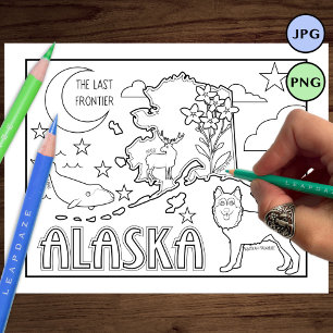Alaska State Shape and Facts Kleurplaat Flyer