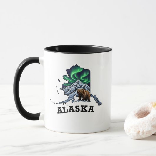 Alaska State Tattoo stijl Noorderlicht, Grizzly Mok (Met donut)