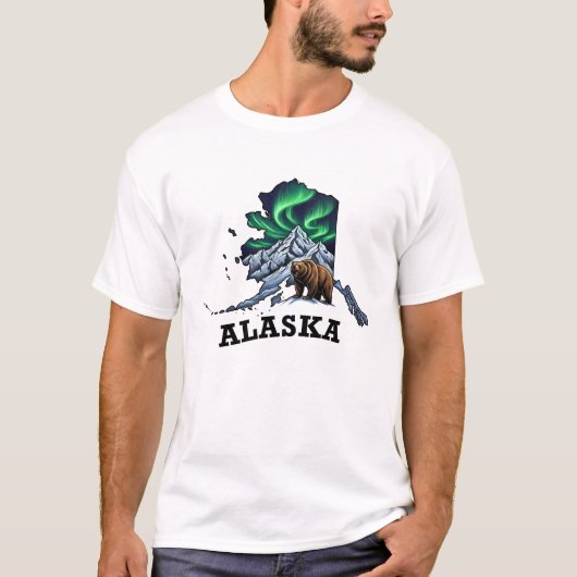 Alaska State Tattoo stijl Noorderlicht, Grizzly T-shirt (Voorkant)
