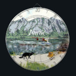 Alaska Struik Planet en Vist reizen Dartbord<br><div class="desc">Sneaky Zoals een Fox, sluipend om de vis uit de tent te halen terwijl niemand kijkt! Struik Plane landt op een Alaskan-meer langs de perfecte visplaats, met een tent en een prachtig uitzicht van de berg. Perfect Personalized Boy's Room Woodland Camping Mountain voor uw kleine ruimte van het man, klik...</div>