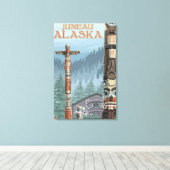 Alaska Totem Poles - Juneau, Alaska Canvas Afdruk (Insitu (Houten vloer))