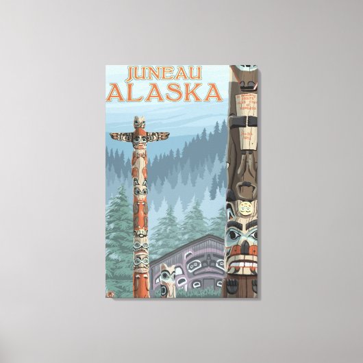 Alaska Totem Poles - Juneau, Alaska Canvas Afdruk (Voorkant)