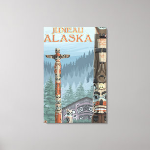 Alaska Totem Poles - Juneau, Alaska Canvas Afdruk