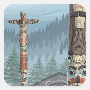 Alaska Totem Poles - Juneau, Alaska Vierkante Sticker