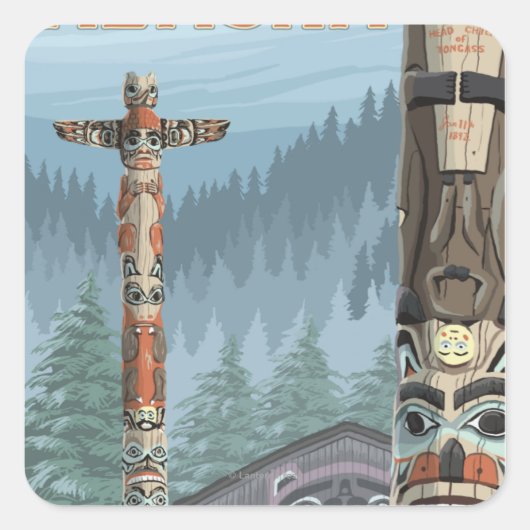 Alaska Totem Poles - Juneau, Alaska Vierkante Sticker (Voorkant)