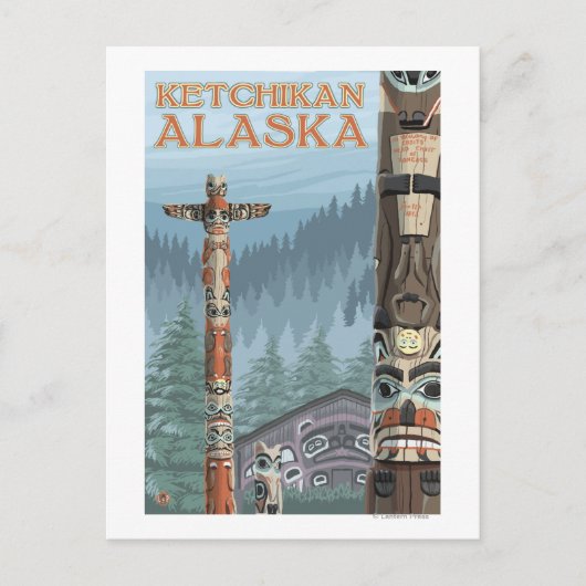 Alaska Totem Poles - Ketchikan, Alaska Briefkaart (Voorkant)