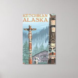 Alaska Totem Poles - Ketchikan, Alaska Canvas Afdruk