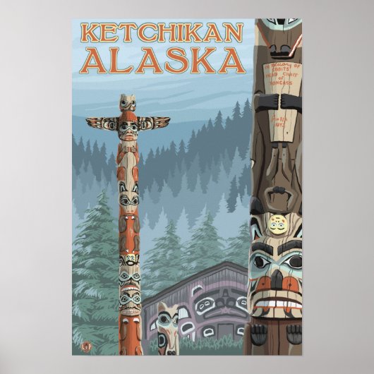 Alaska Totem Poles - Ketchikan, Alaska Poster (Voorkant)