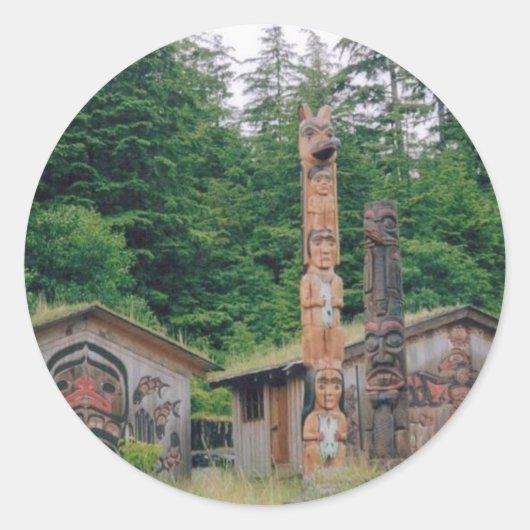 Alaska Totem Poles Ronde Sticker (Voorkant)