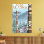 Alaska Totem Poles - Sitka, Alaska Canvas Afdruk (Insitu (Woonkamer))