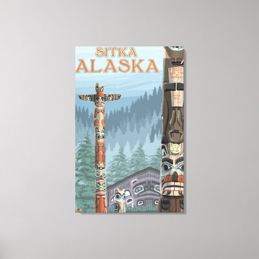 Alaska Totem Poles - Sitka, Alaska Canvas Afdruk (Voorkant)