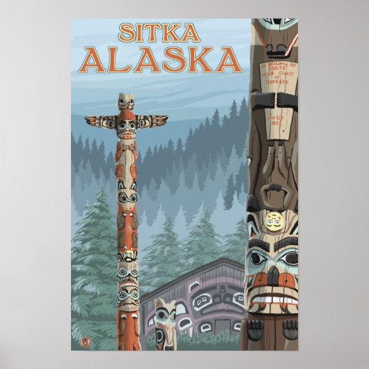 Alaska Totem Poles - Sitka, Alaska Poster (Voorkant)