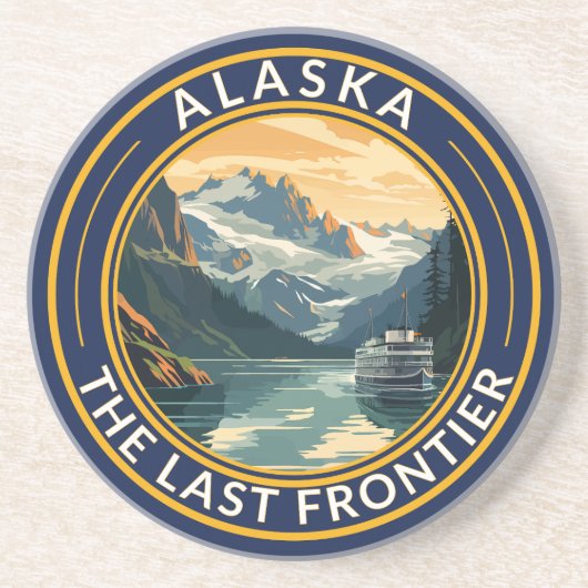 Alaska Travel Art Badge Zandsteen Onderzetter (Voorkant)
