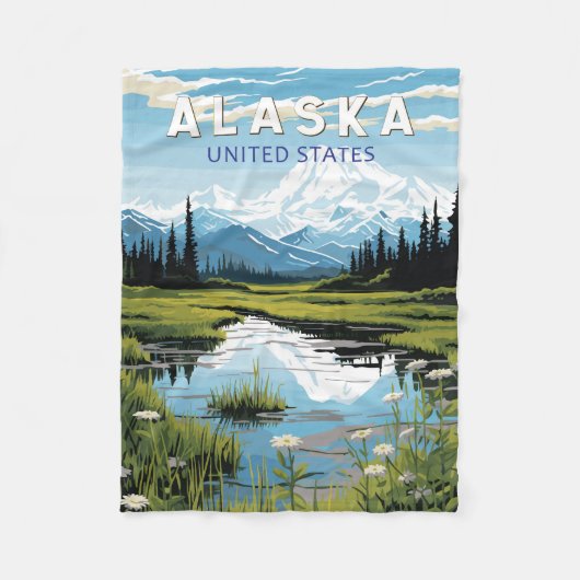 Alaska Travel Art Vintage Fleece Deken (Voorkant)