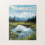 Alaska Travel Art Vintage Legpuzzel<br><div class="desc">Alaska retro vector reisontwerp. Deze retro-stijl reiskunst,  met zijn mix van gedurfde kleuren en  allure,  is ontworpen om een gevoel van avontuur te inspireren.</div>