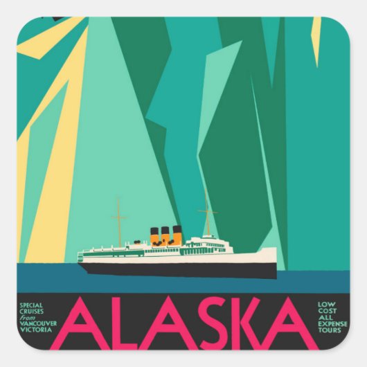  Alaska Travel Poster Art, Taku Glacier Vierkante Sticker (Voorkant)