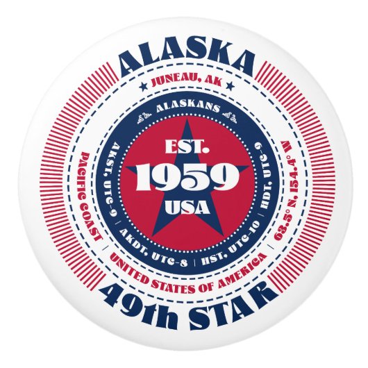 Alaska US State Rood Wit Blauw Typografie Keramische Knop (Voorkant)