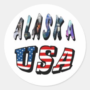 Alaska USA American Flag Travel Afbeelding Quote T Ronde Sticker