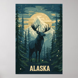Alaska USA Art Vintage Illustratie Reizen Poster