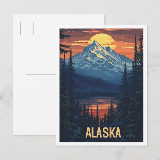 Alaska USA Art Vintage Travel Briefkaart (Voorkant / Achterkant)