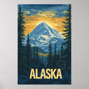 Alaska USA Kunst Vintage Illustratie Reizen Poster