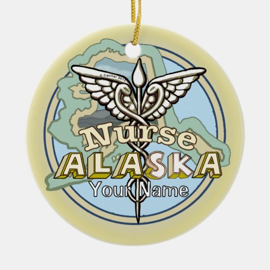 Alaska Verpleegster Caduceus Keramisch Ornament (Voorkant)