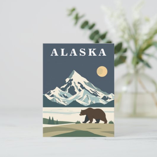 Alaska Vintage Travel Grizzly Bear Briefkaart (Staand voorkant)