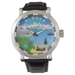 Alaska Watch, Vlag, Zegel, patriottisch Alaskan Horloge