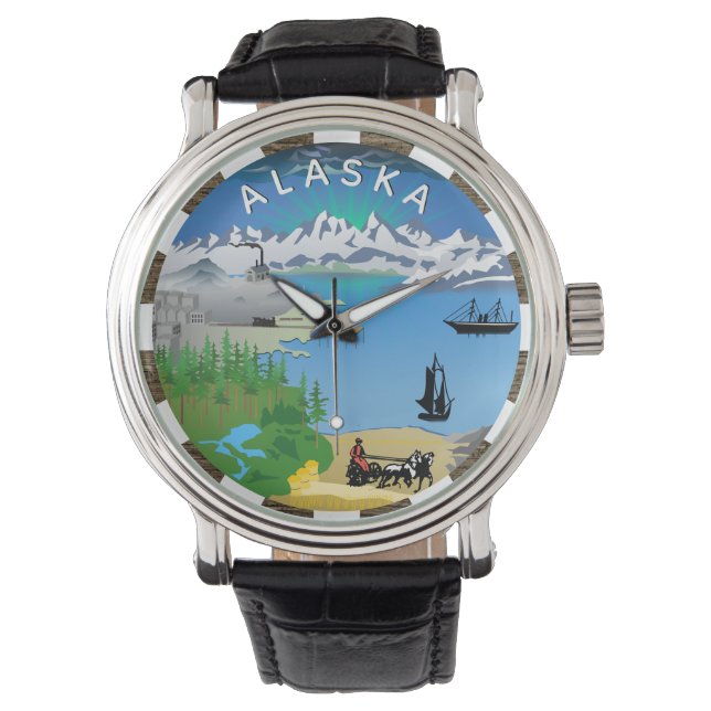 Alaska Watch, Vlag, Zegel, patriottisch Alaskan Horloge (Voorkant)