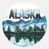 Alaska Waterverf Mountain Landscape Adventure Ronde Sticker (Voorkant)