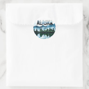 Alaska Waterverf Mountain Landscape Adventure Ronde Sticker