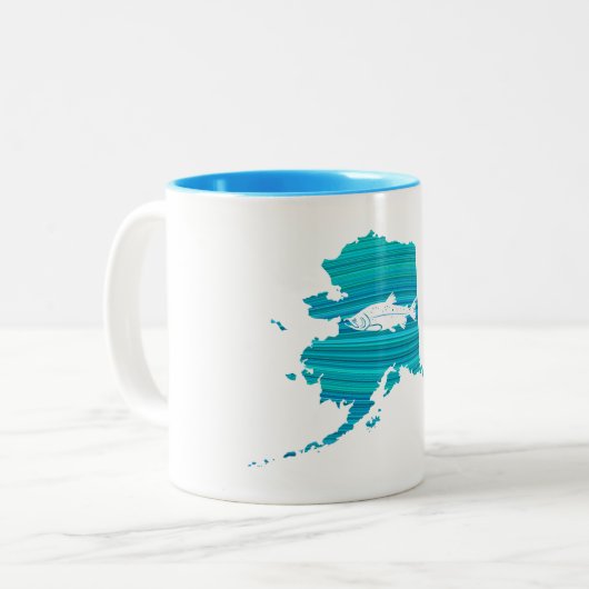 Alaska Wave Salmon Vist Tweekleurige Koffiemok (Voorkant links)